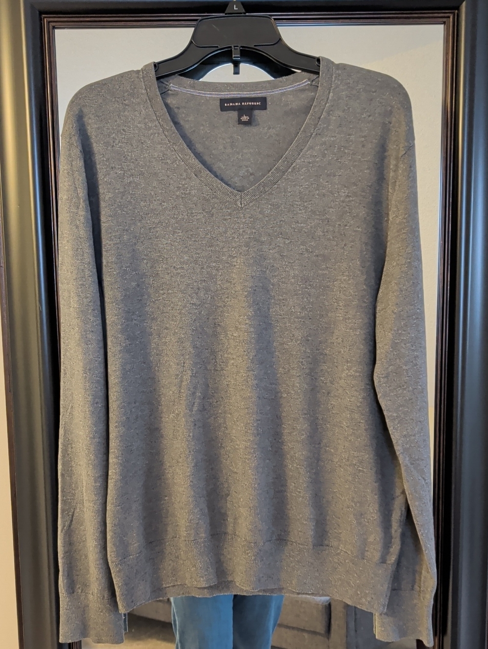 Banana Republic Men's Silk/Cotton/Cashmere Blend Charcoal V-Neck Sweater